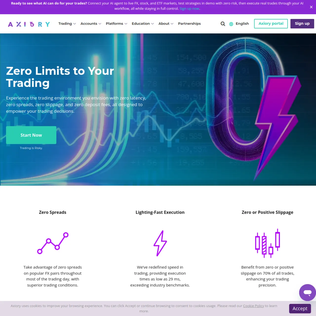 Axiory website screenshot
