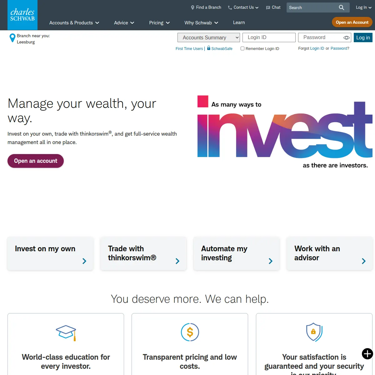 Charles Schwab broker website screenshot — May 19, 2026