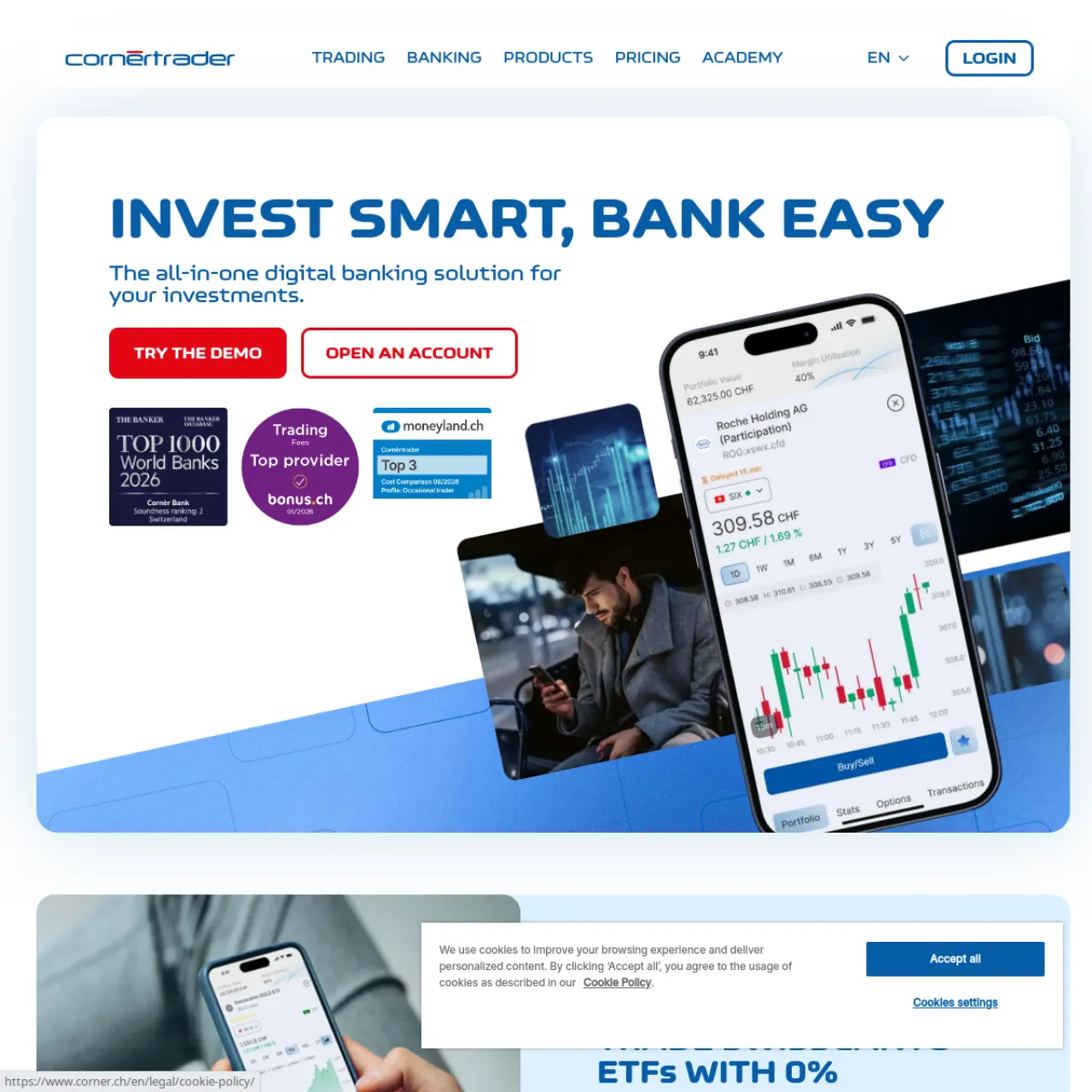 CornèrTrader website screenshot