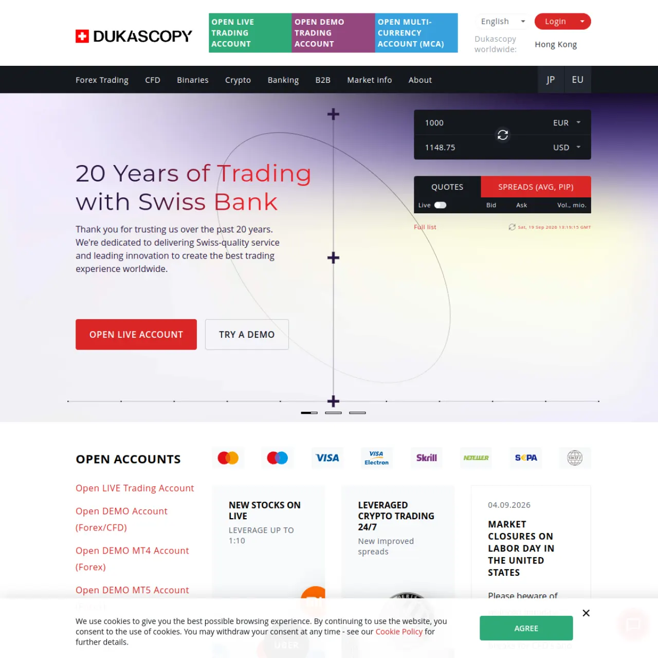 Dukascopy website screenshot