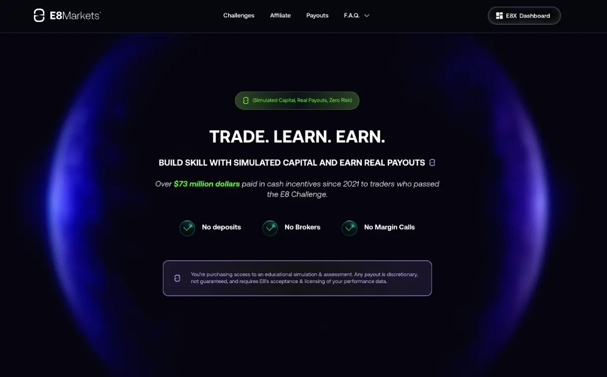 E8 Markets لقطة شاشة لموقع شركة التداول الخاصة (26 مايو 2026)