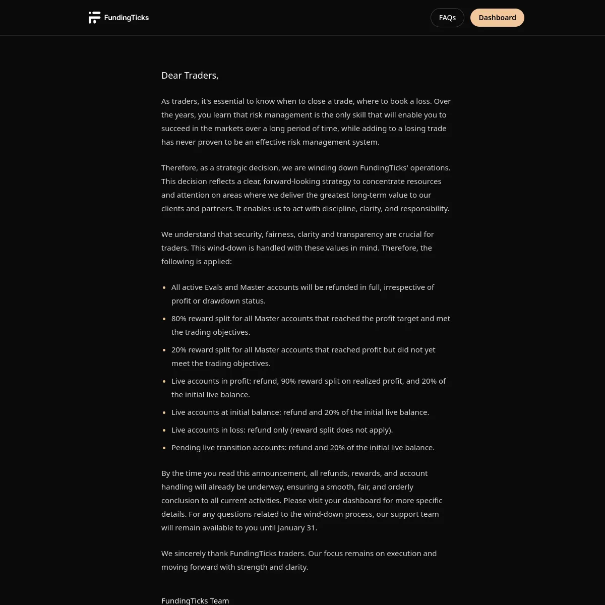FundingTicks captura de pantalla del sitio de la empresa prop (26 de mayo de 2026)
