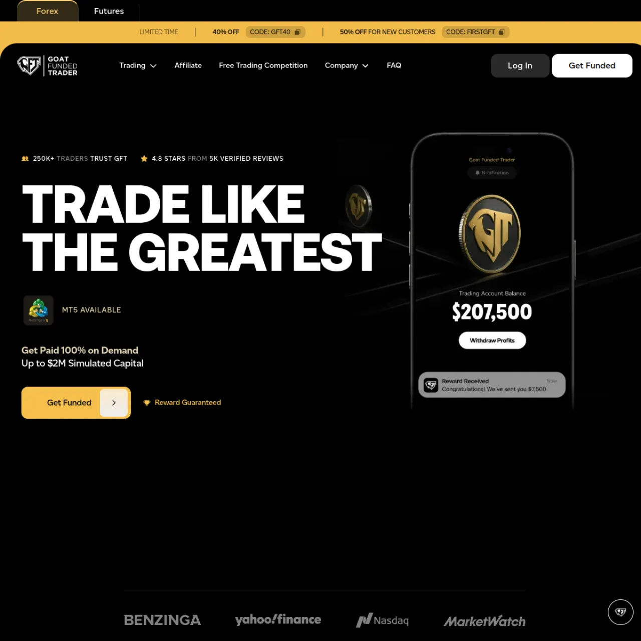 Goat Funded Trader لقطة شاشة لموقع شركة التداول الخاصة (26 مايو 2026)