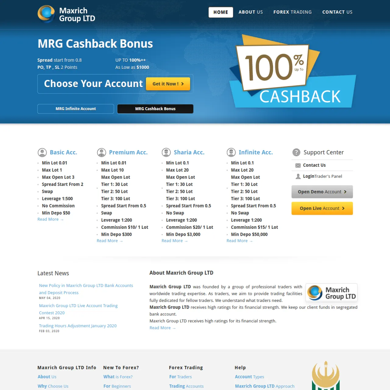 MRG Forex website screenshot