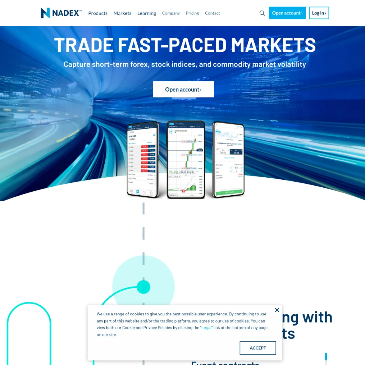 Nadex broker website screenshot — May 24, 2026
