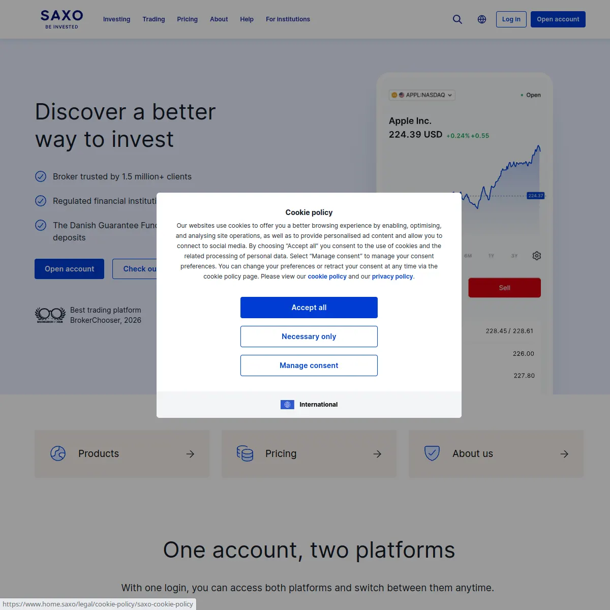 Saxo Bank website screenshot