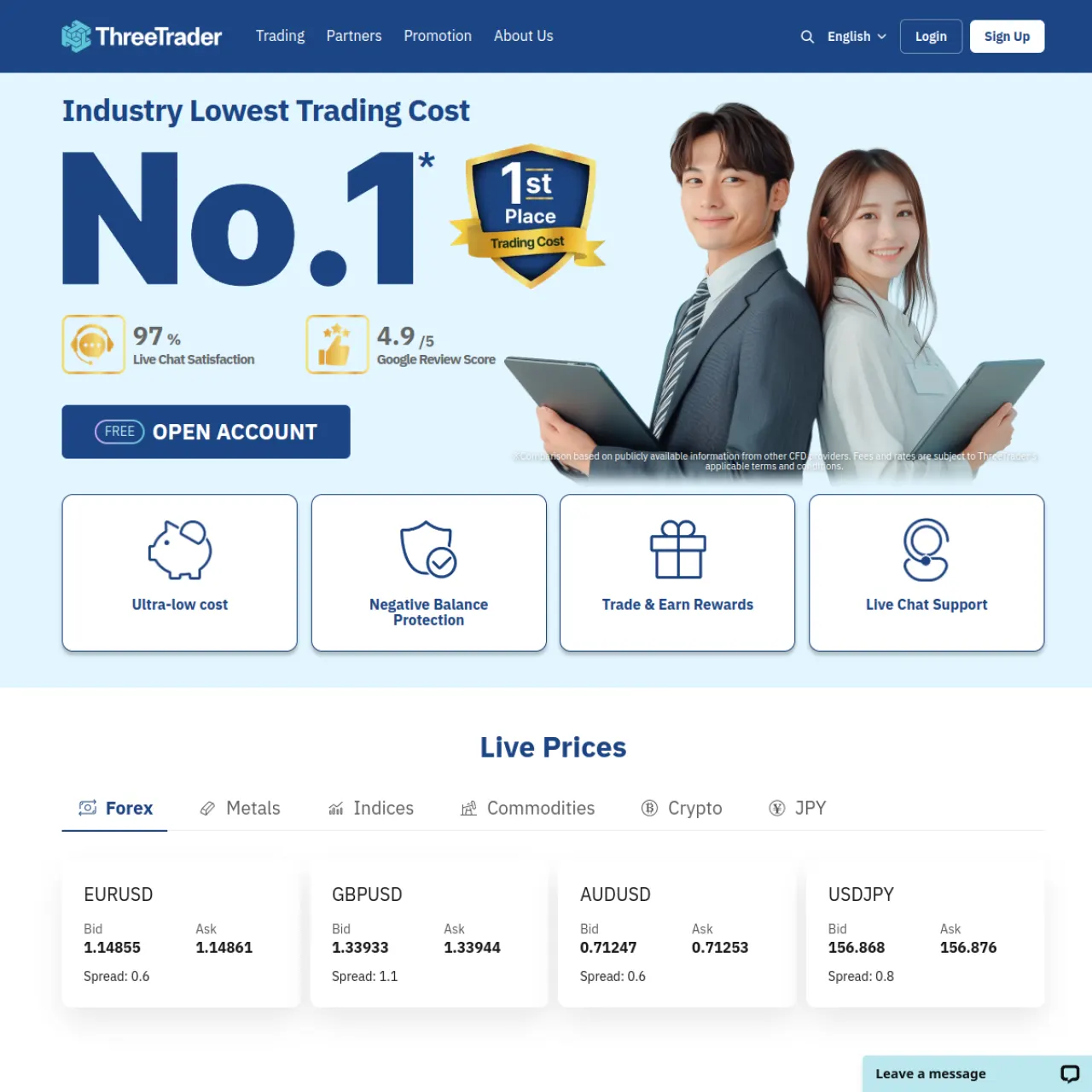 ThreeTrader website screenshot