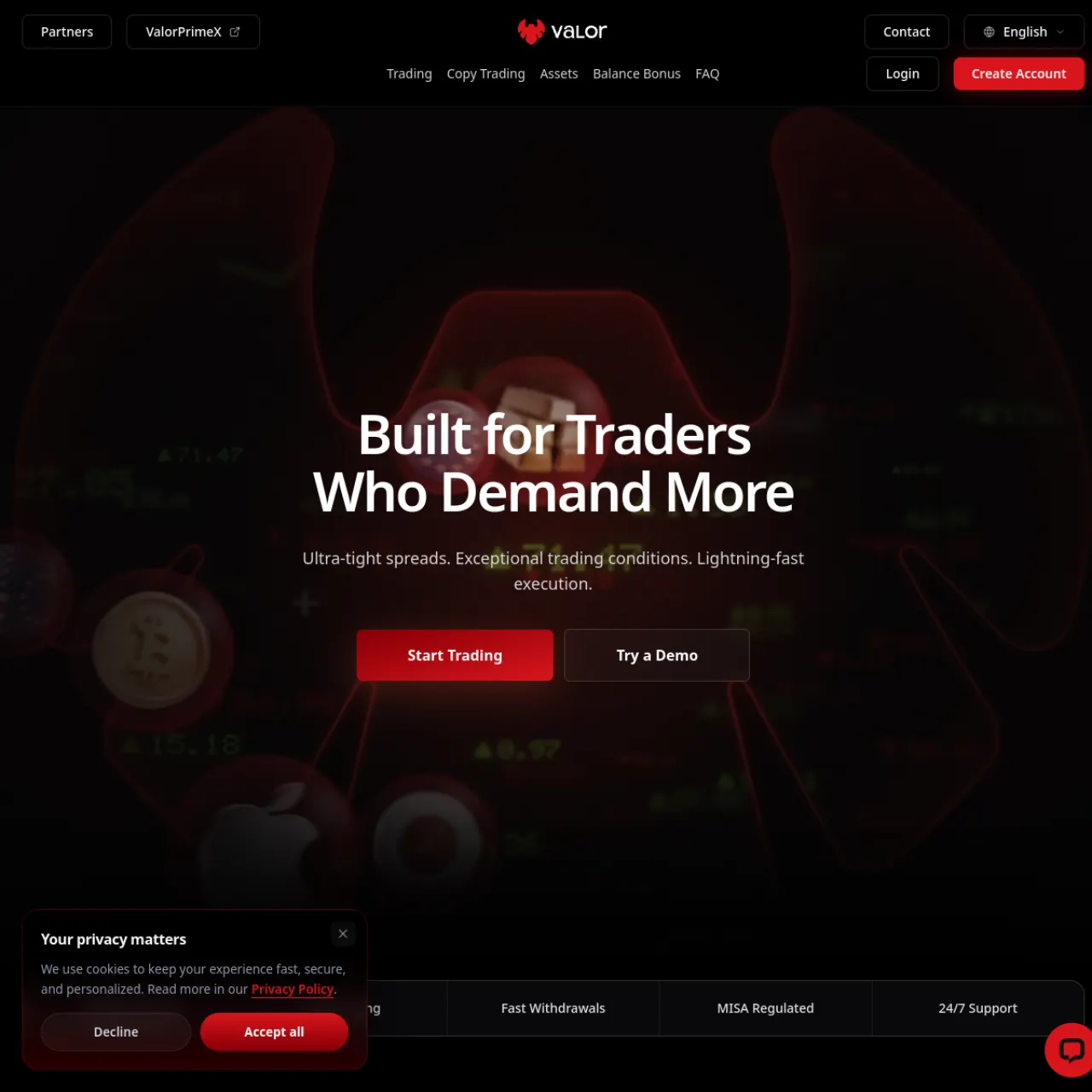 Valor Markets website screenshot