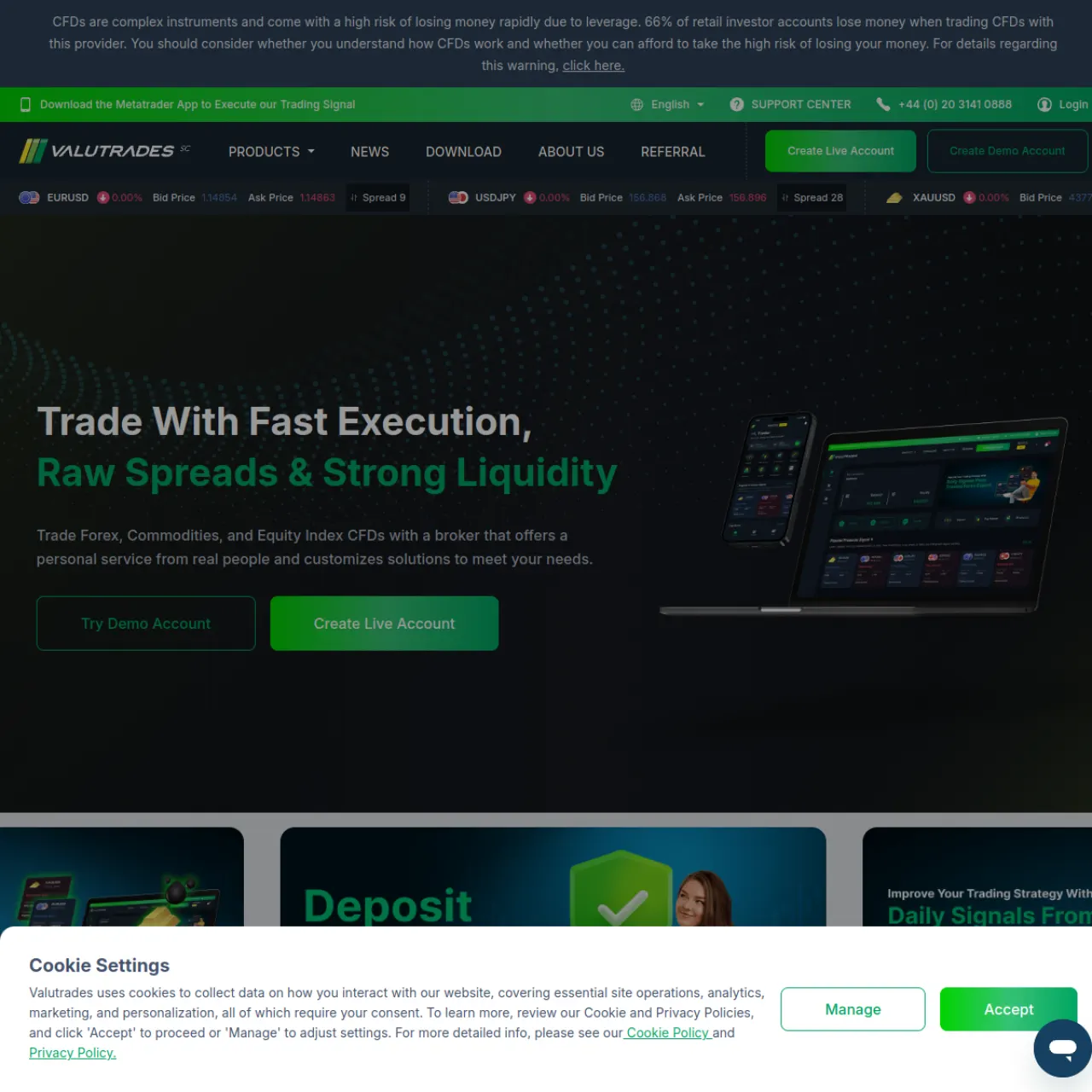 Valutrades website screenshot