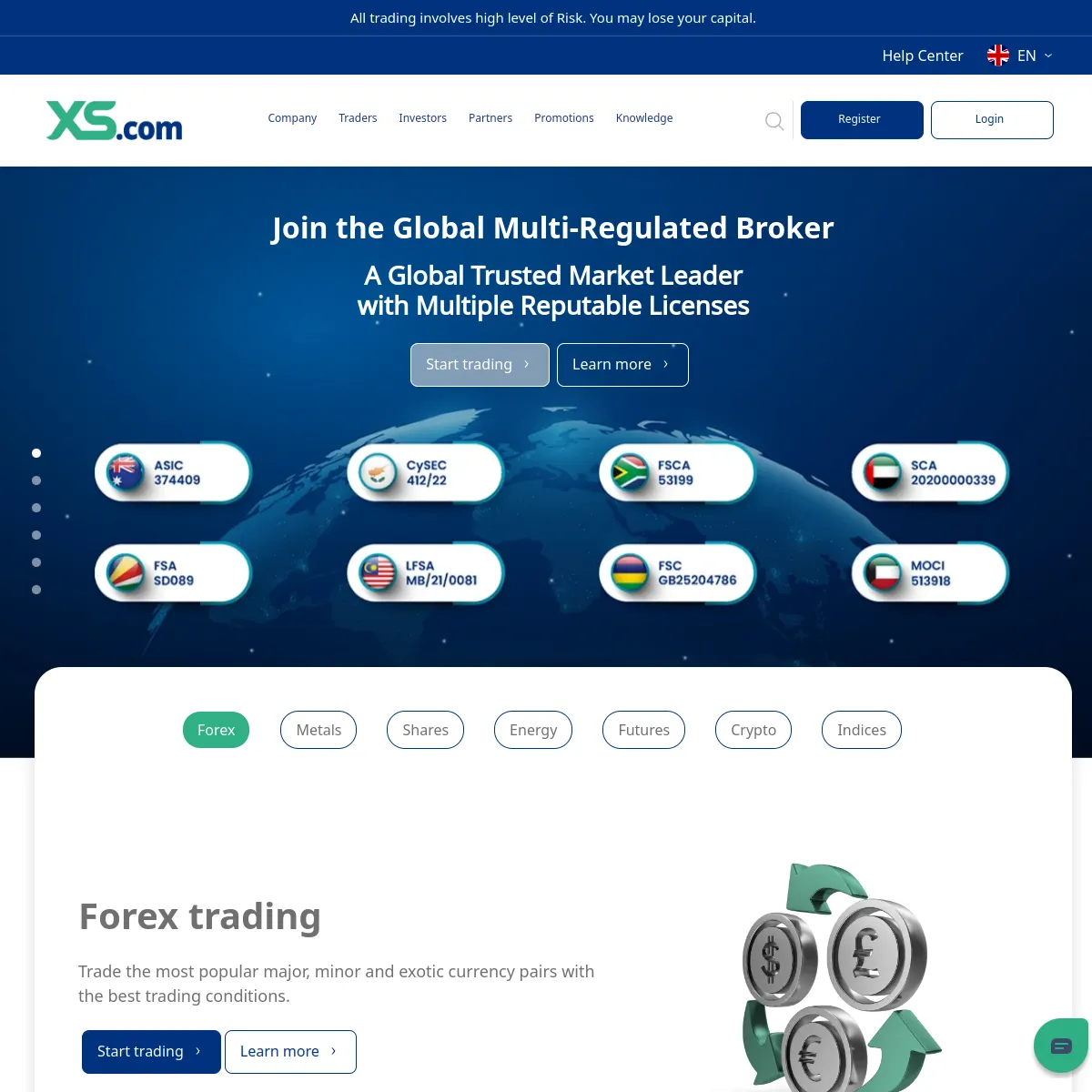XS website screenshot