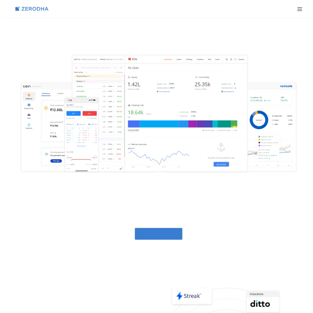 Zerodha broker website screenshot — May 21, 2026